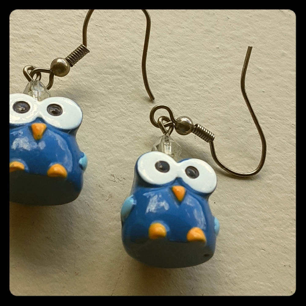 Blue owl earrings